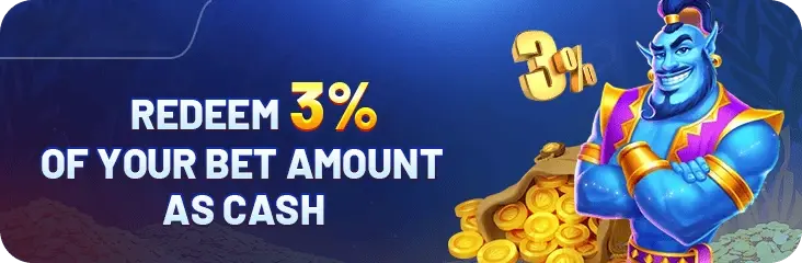 57V online casino cashback banner with animated character and 3 percent bonus